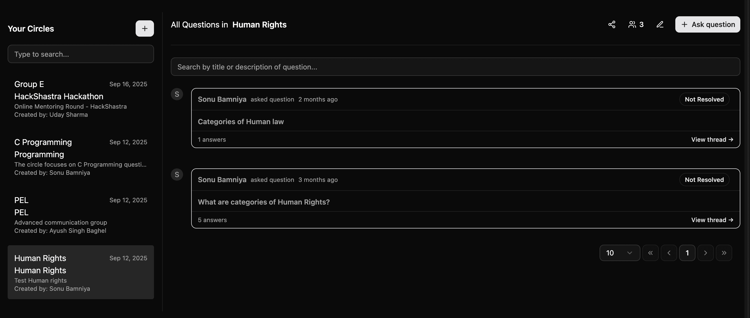 Study circle management dashboard